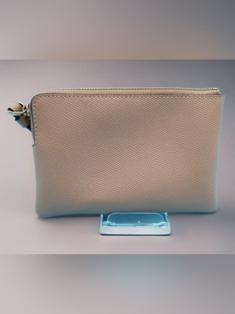 Coach Saffiano Small Leather Corner Zip Wristlet Wallet Toupe/Gold